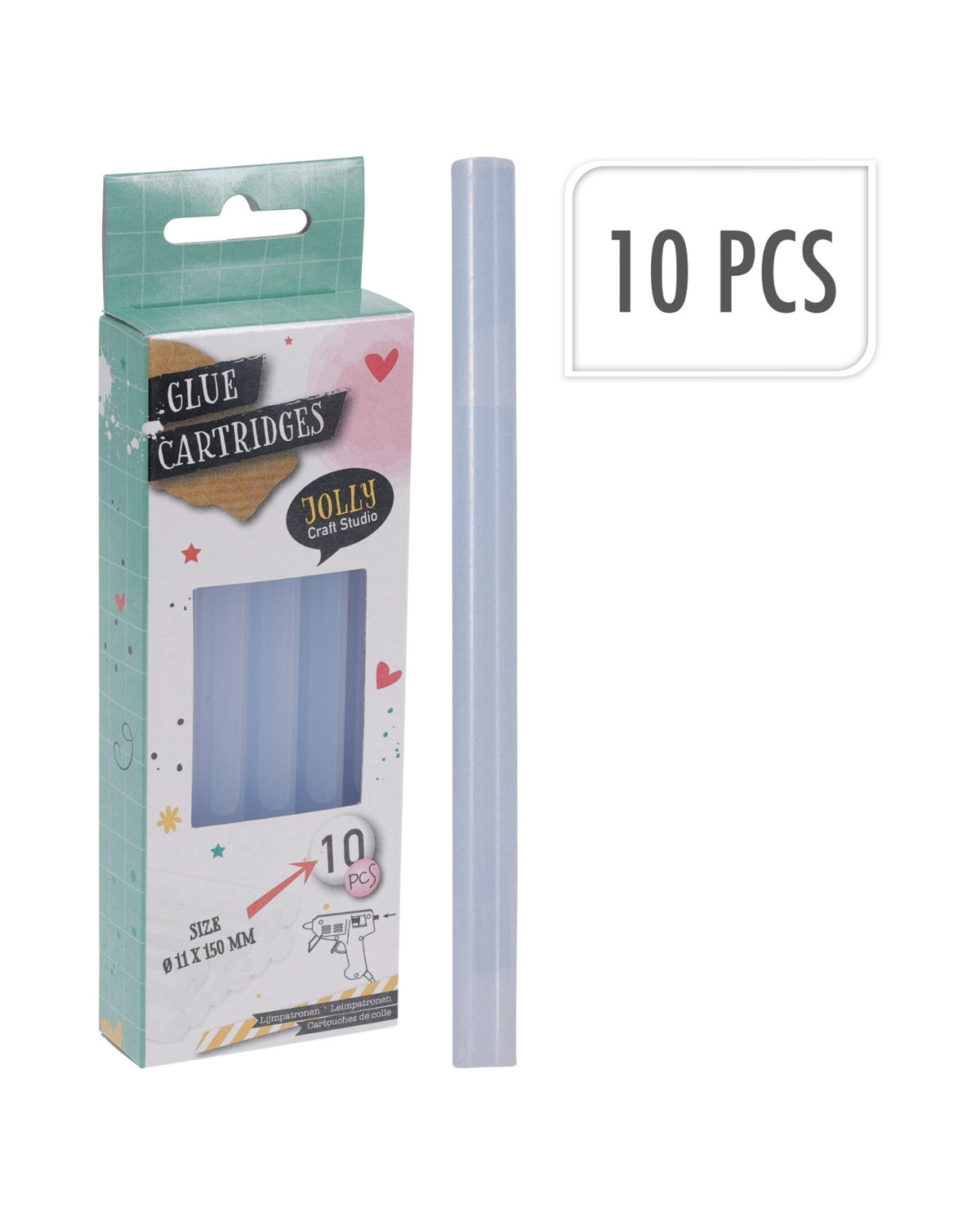 Transparente limstifter – sæt med 10 stk - 150 X 11 mm