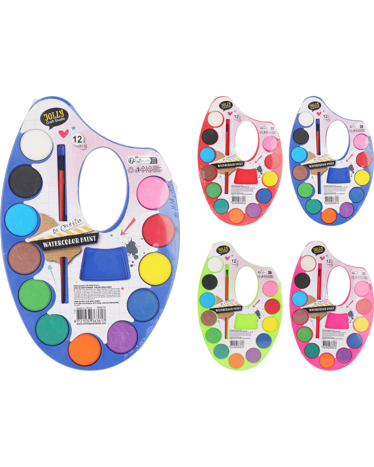 Watercolor palette with 12 colors with brush