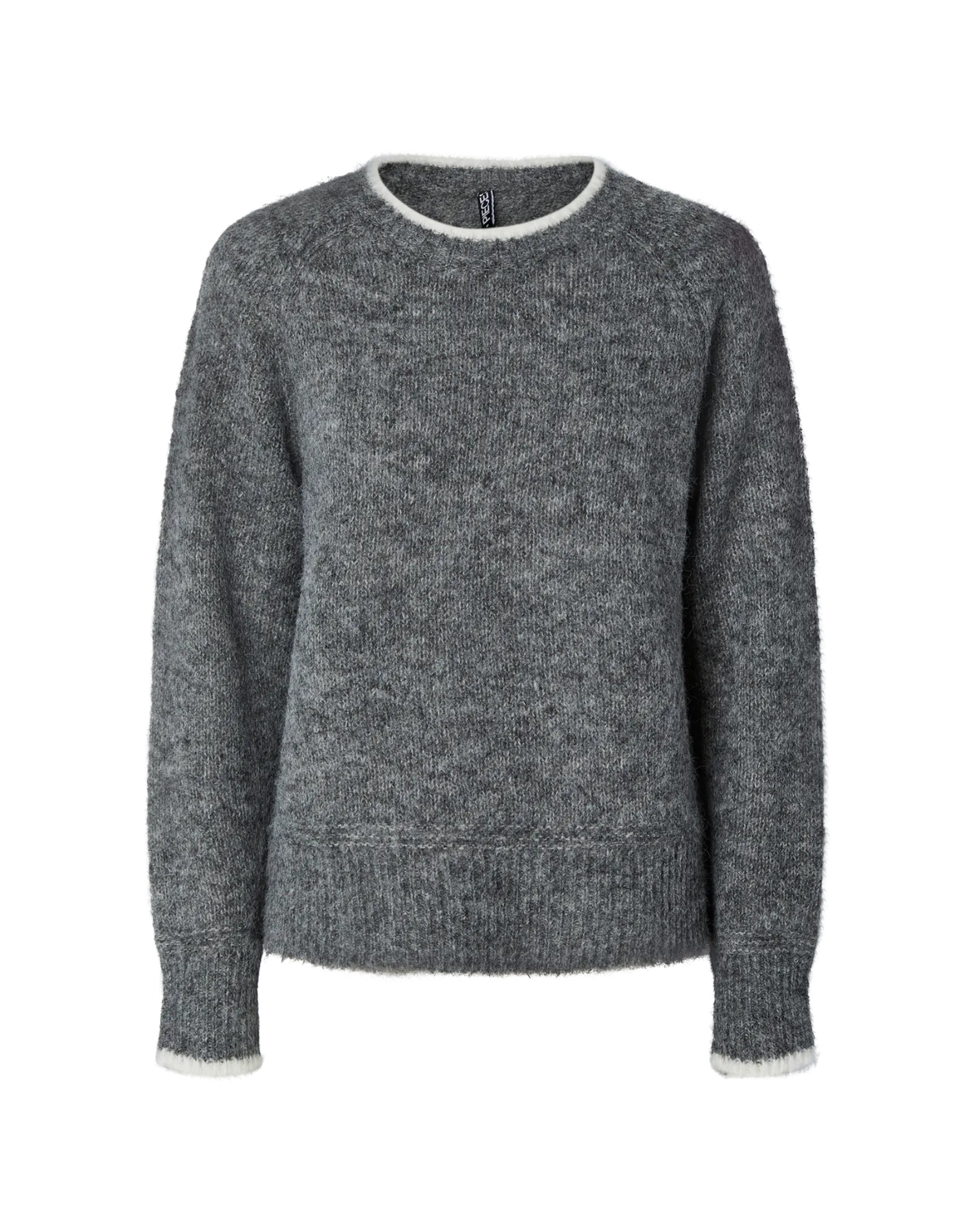 PIECES Medium Grey Melange WHITE CONTRAST Striktrøje - 17158933