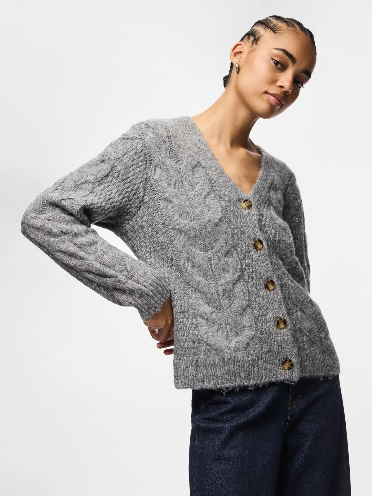 Grå Striktrøje fra PIECES - 17159127