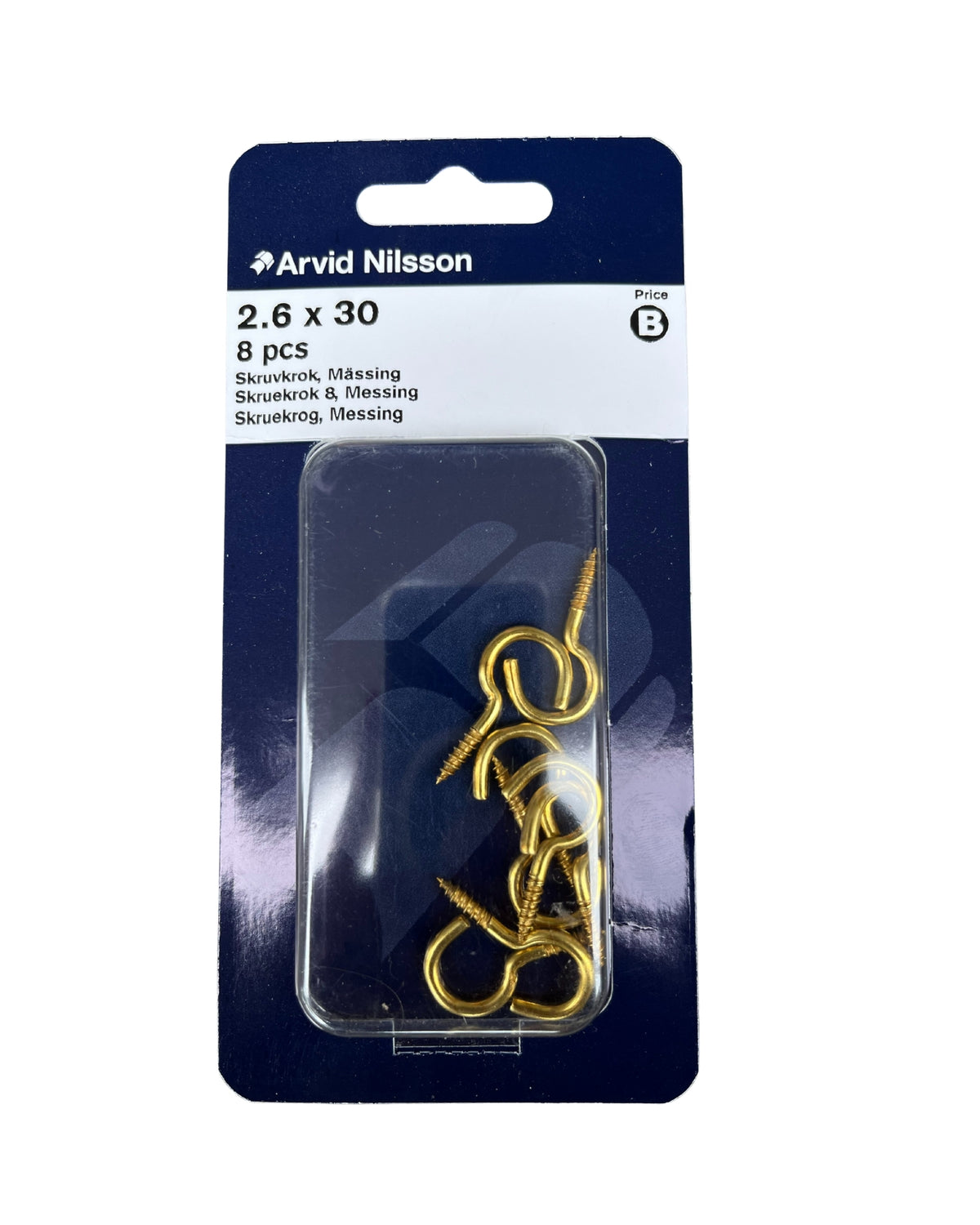 Skruekrog messing 2.6 X 30mm 8 stk