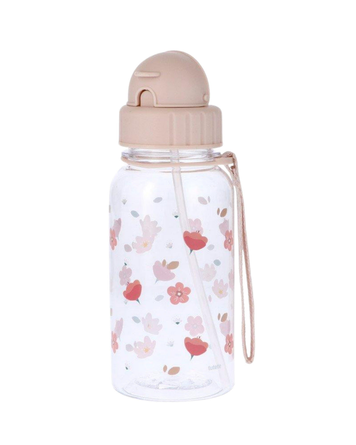 Floral drinking bottle with straw