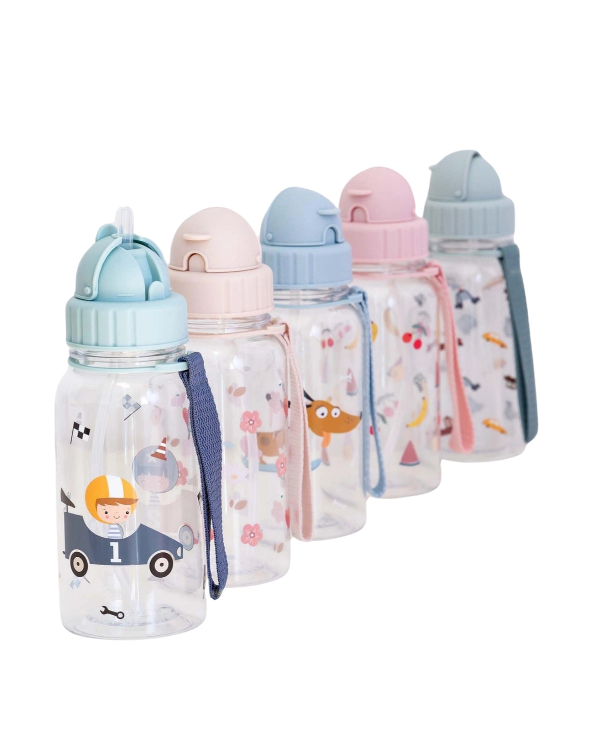 Floral drinking bottle with straw