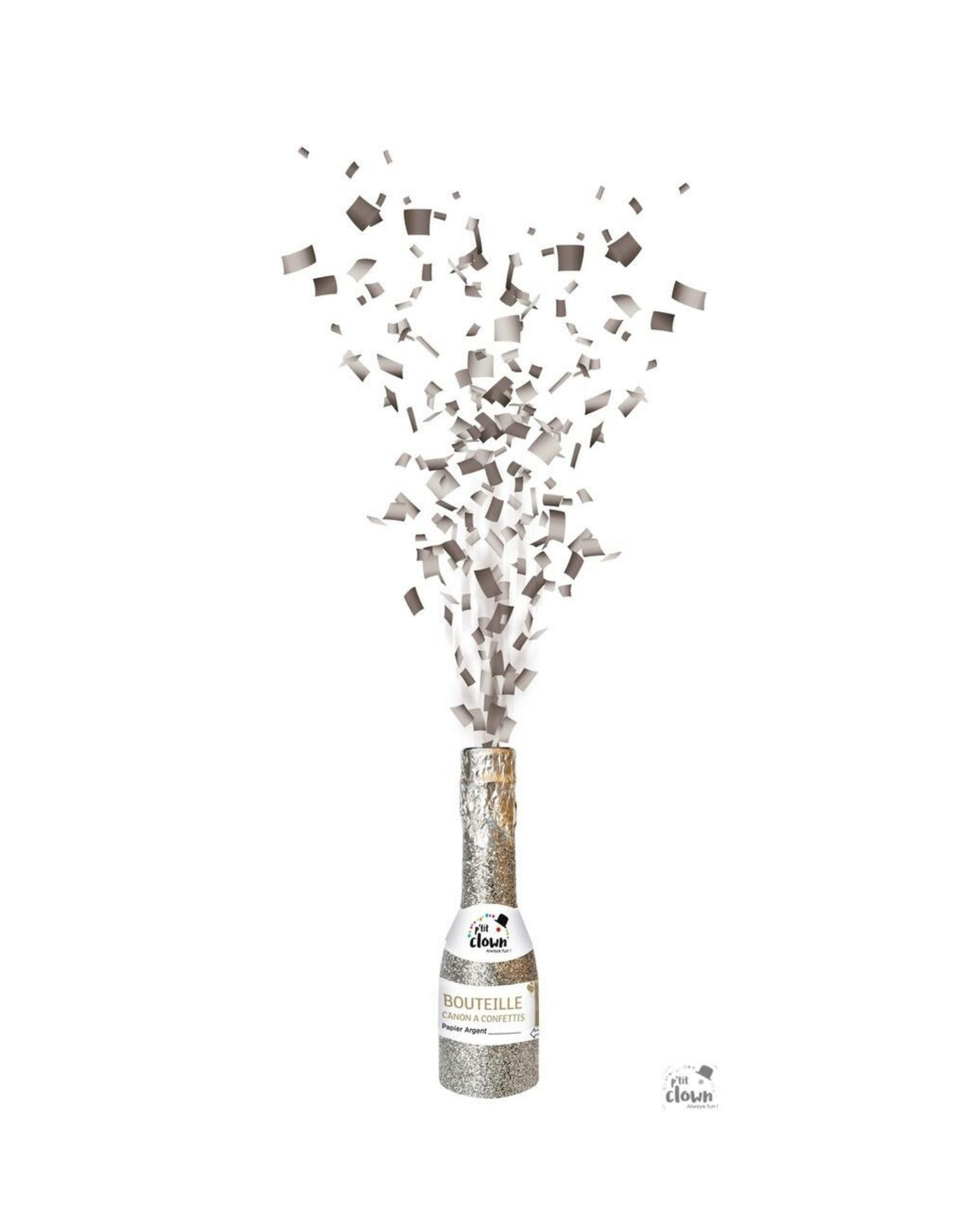 Konfetti kanon 16cm champagne - sølv papir