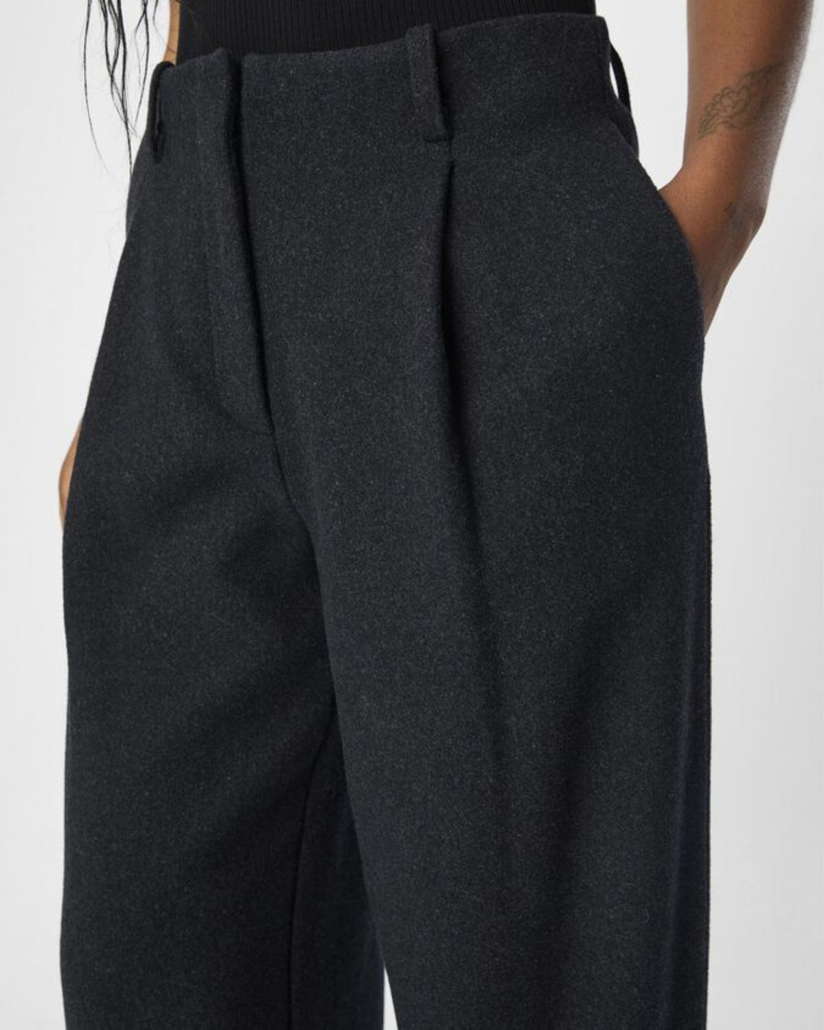 Grey - dark gray melange - Object - trousers - wool - 23045257