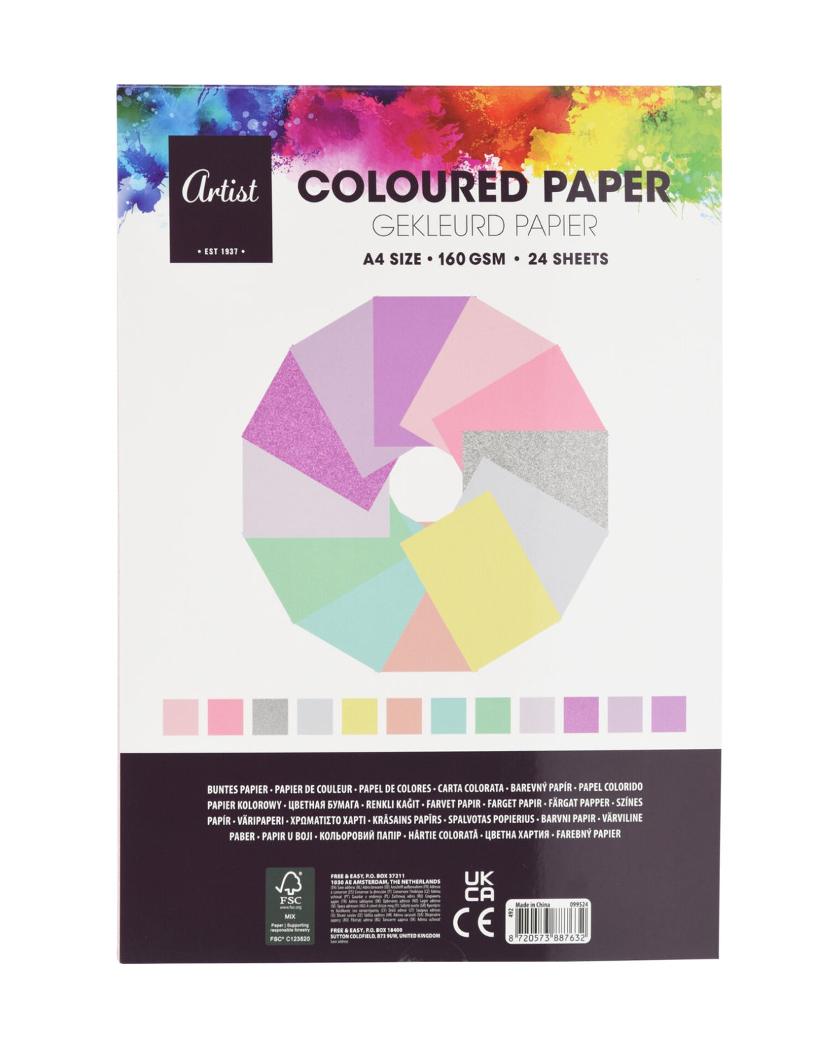 Farvet Papir – Blok med 24 ark (A4, 60 gsm)