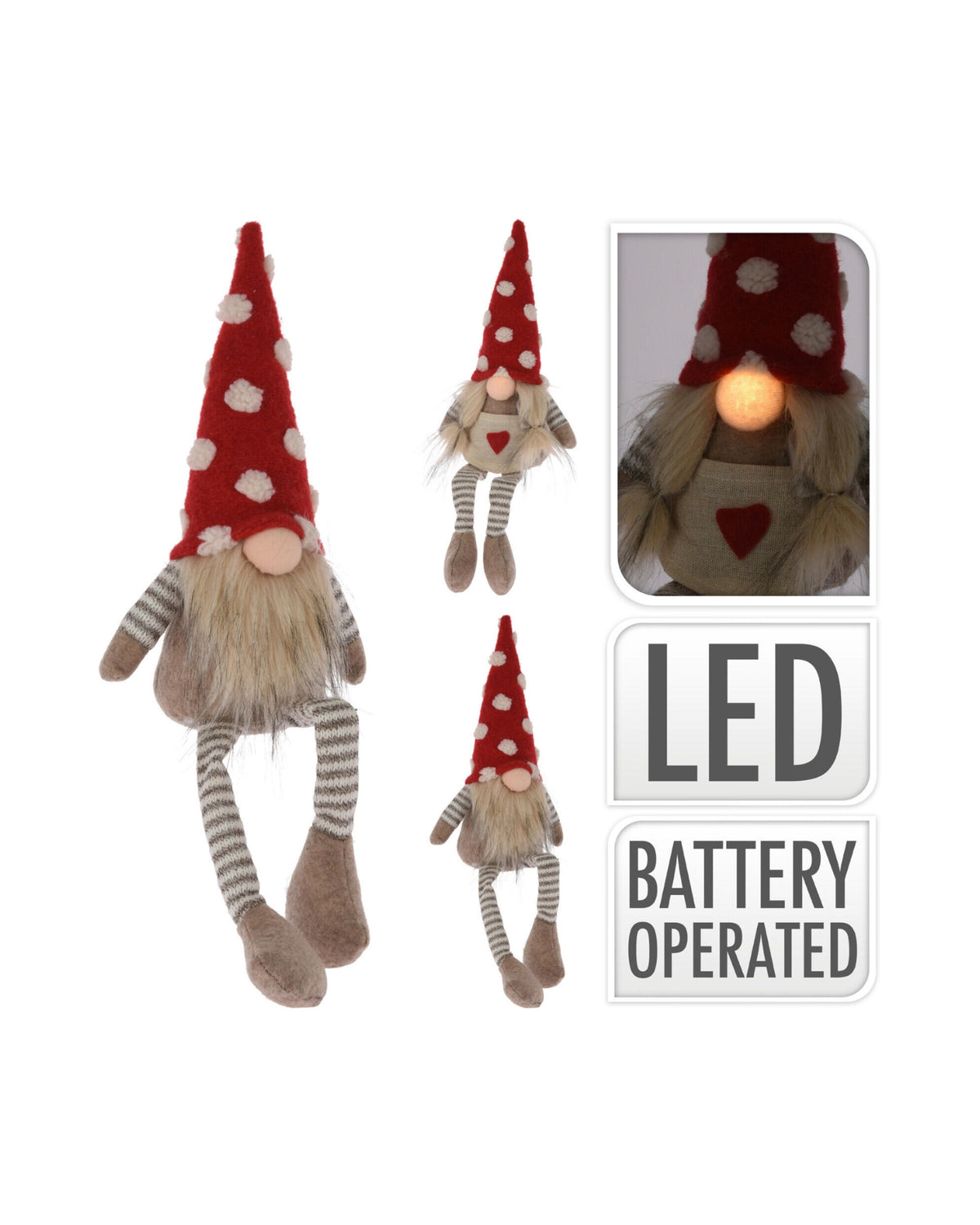 Gnome med LED lys 35cm 1stk