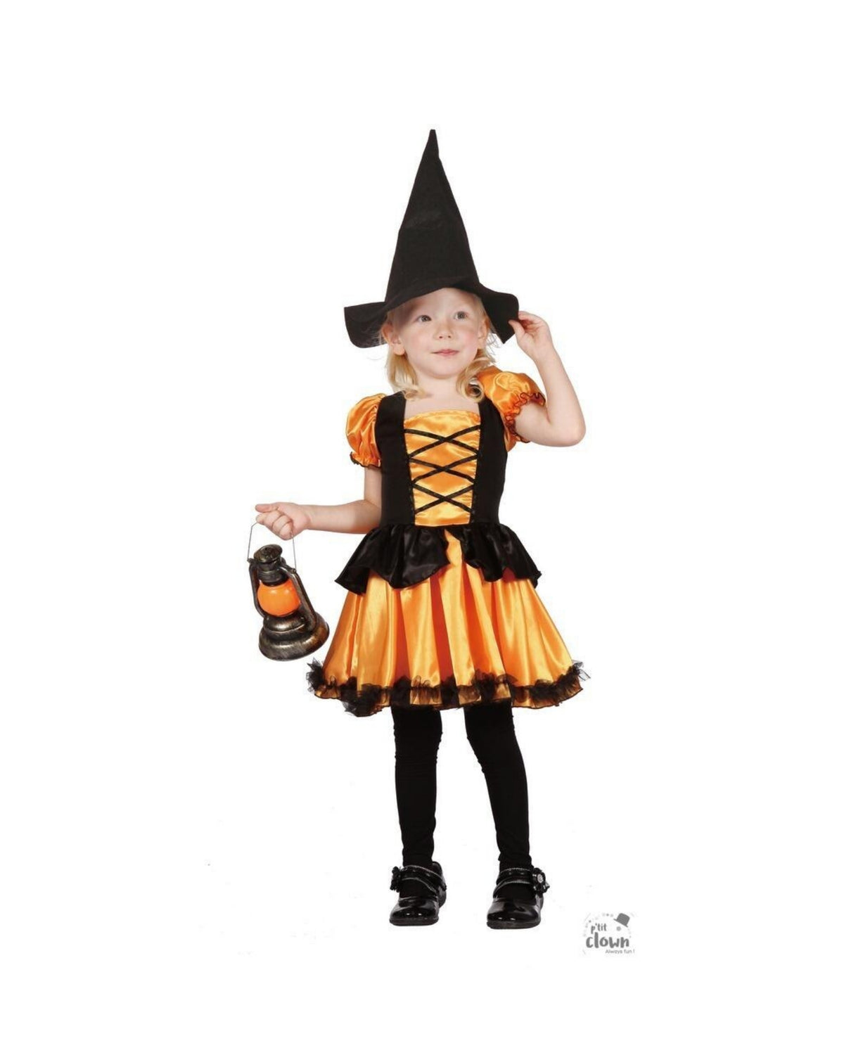 Witch costume - orange and black - kids - 3/4 years