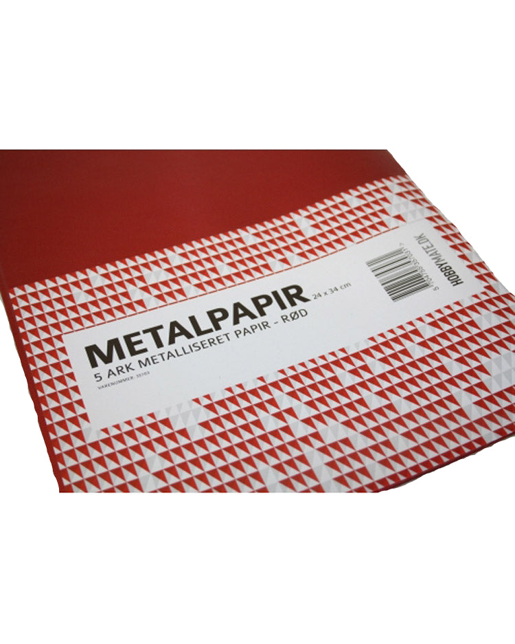 Glanspapir RØD metallic 5 ark 24x34 cm