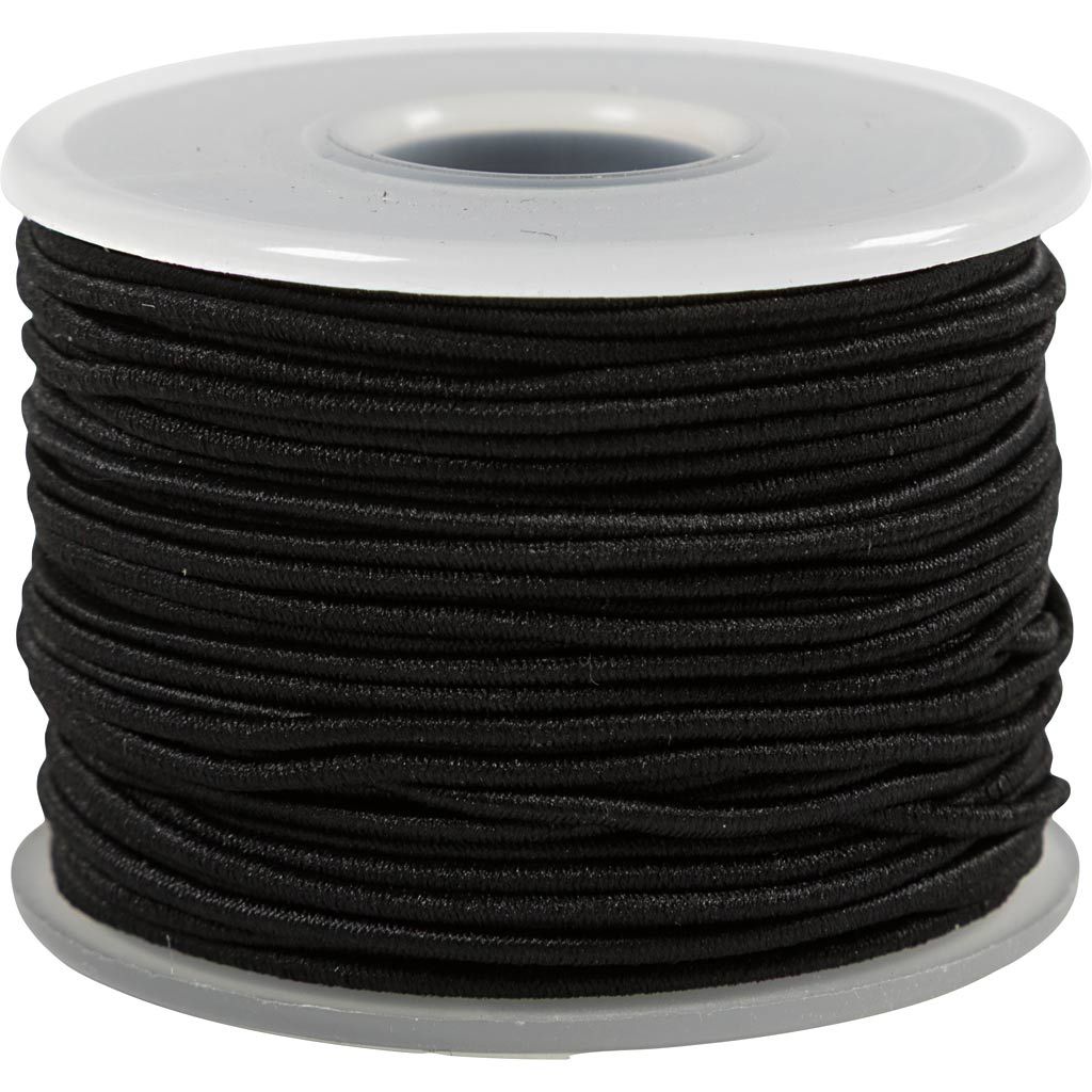 Elastiksnor 1 mm- Sort 25 meter - Rund stofelastik