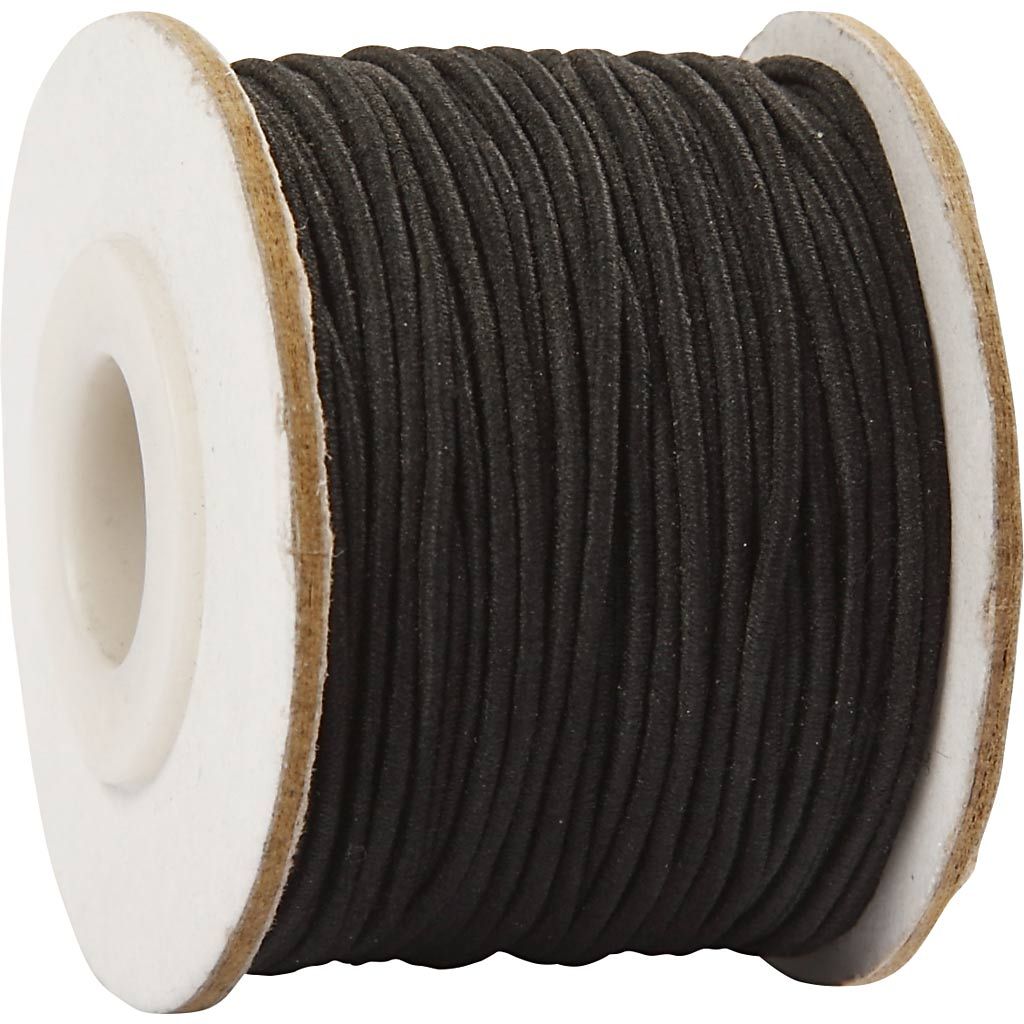 Elastiksnor 1 mm- Sort 25 meter - Rund stofelastik