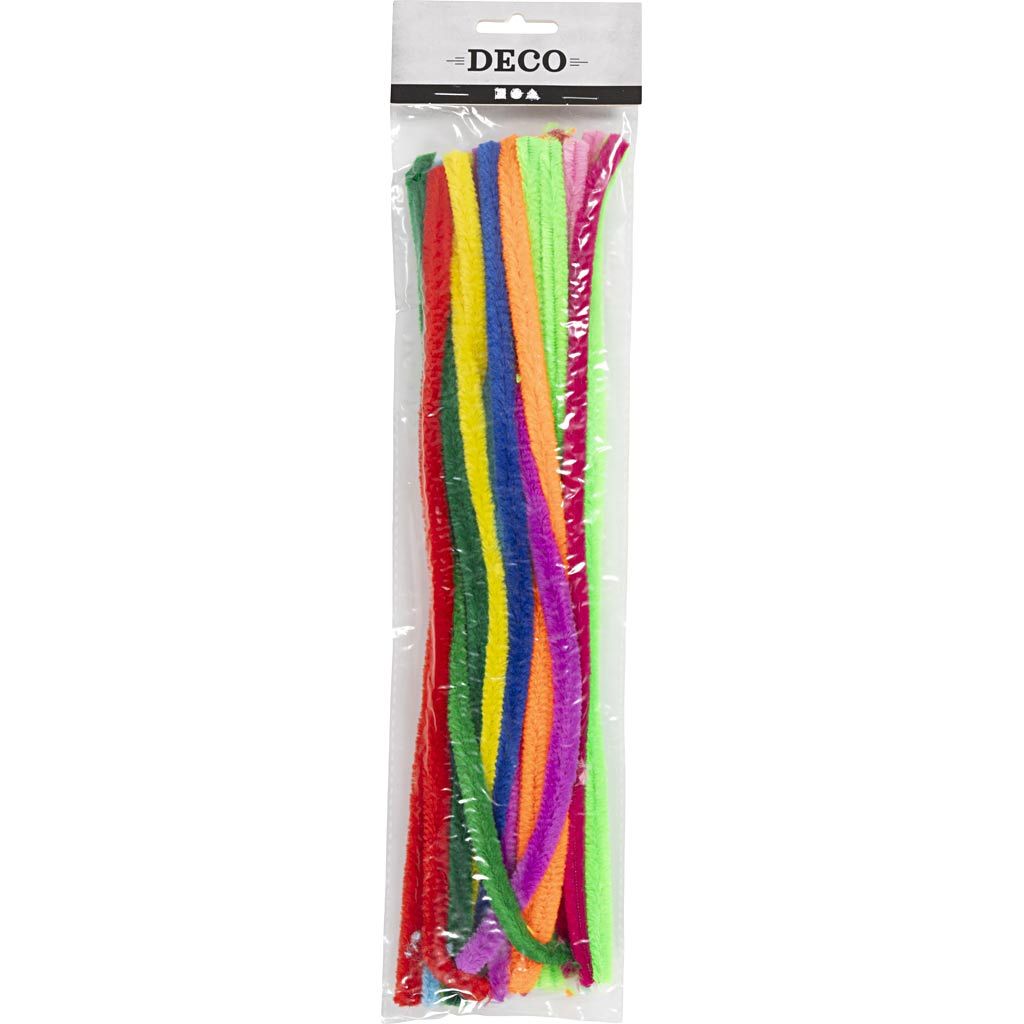 Chenille, L: 30 cm, thickness 9 mm, asstd. colors, 25 asstd./ 1 pk.