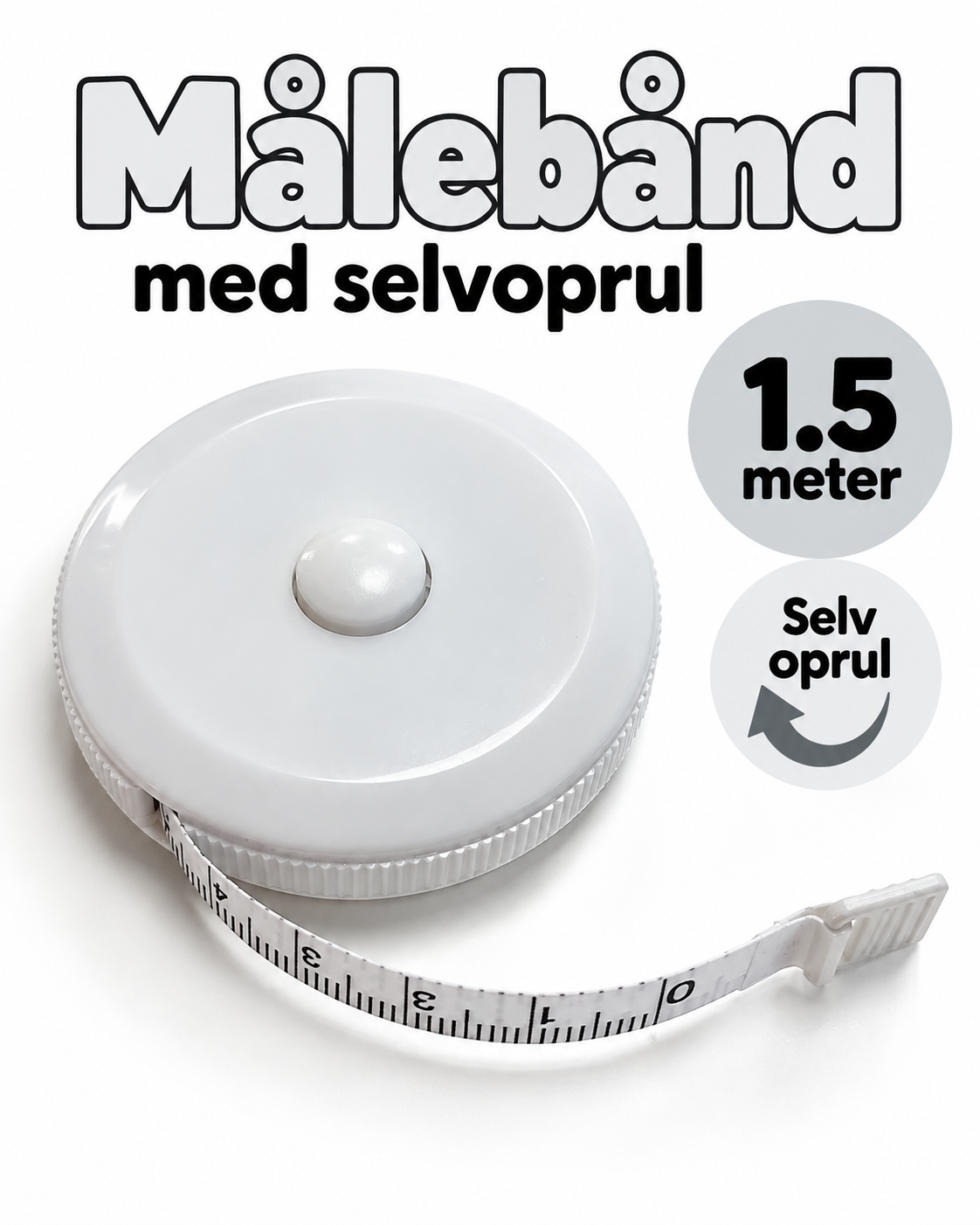 Målebånd med selvoprul – 1,5 meter