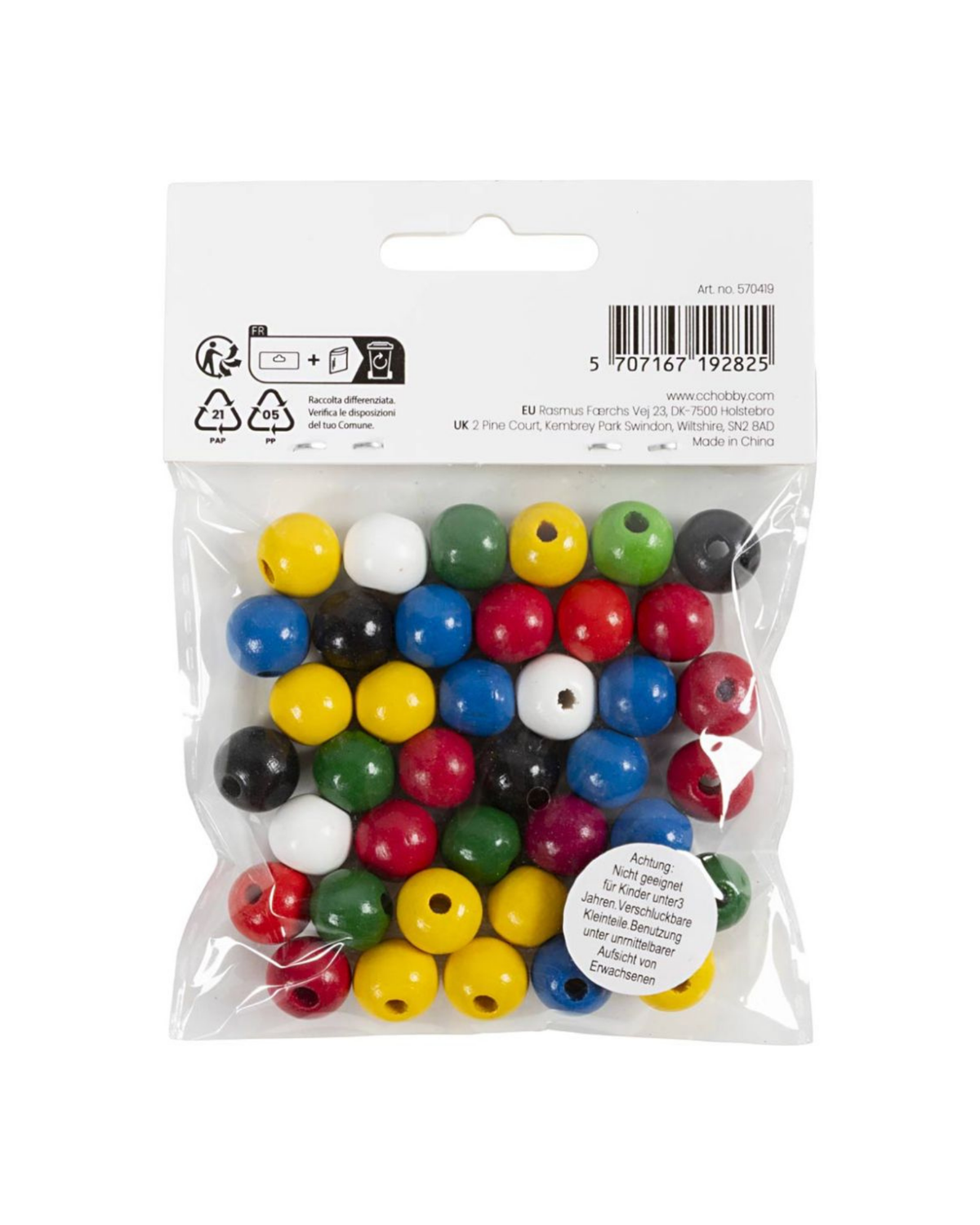 Træperlemix, diam. 12 mm, hulstr. 3 mm, ass. farver, 40 g/ 1 pk.