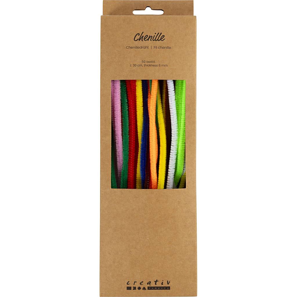 Chenille, L: 30 cm, tykkelse 6 mm, ass. farver, 50