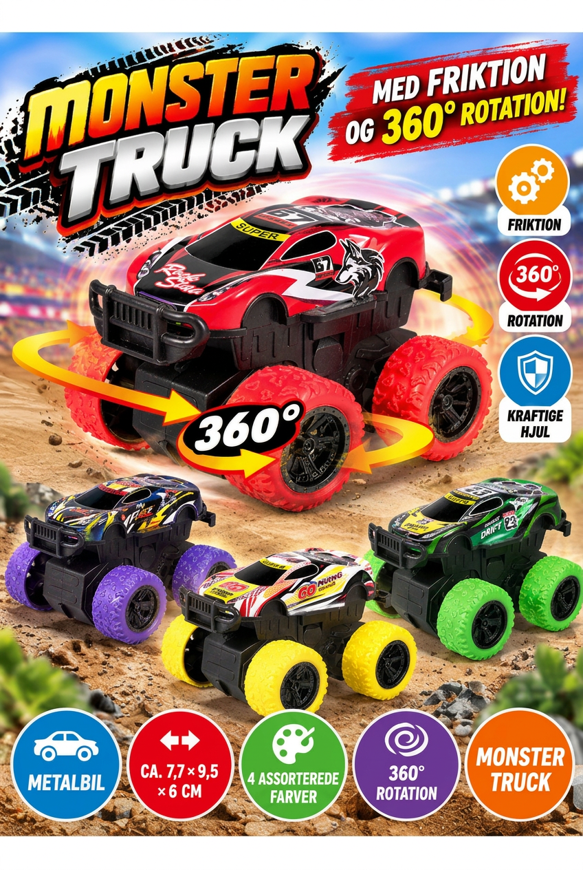 Monster Truck – Metalbil med friktion og 360° rotation