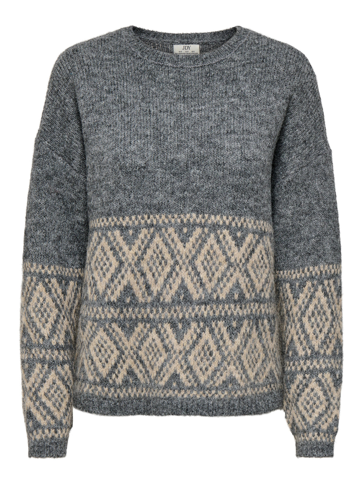 Dark Grey Melange W. OATMEAL FAROE JACQ. Striktrøje fra JDY - 15379810