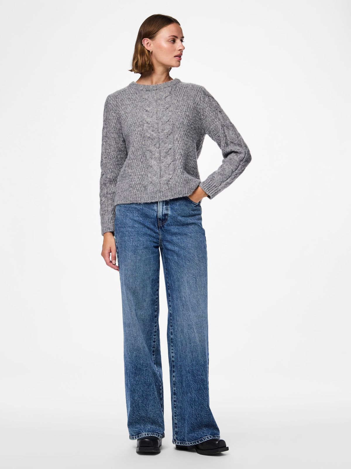 PIECES Medium Grey Melange Striktrøje - 17140372