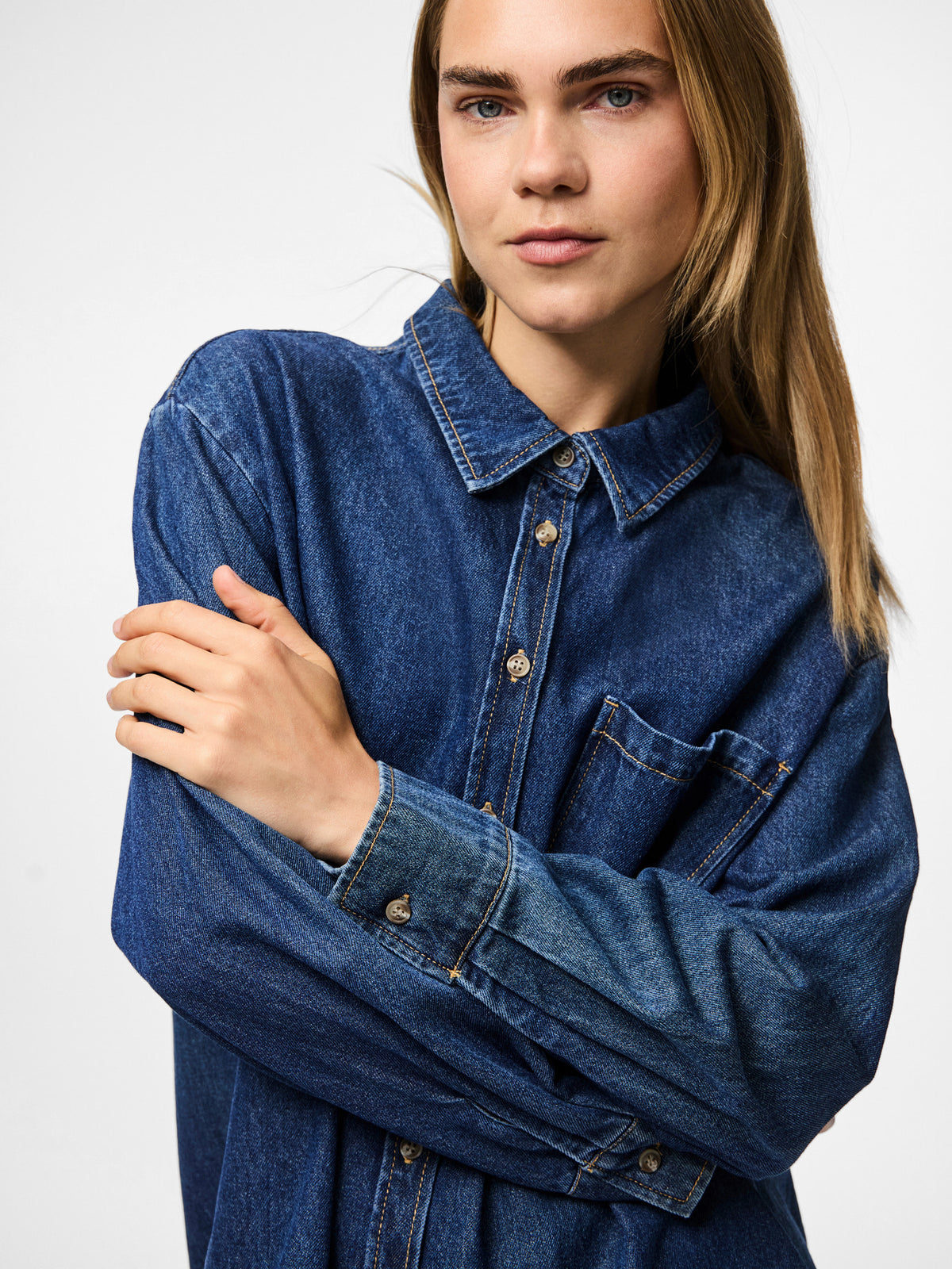 Blå - dark Blue Denim - Pieces - Denimskjorte - 17150991