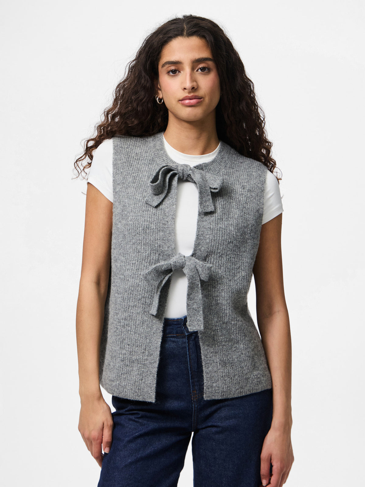 Grå Striktrøje fra PIECES - 17156680