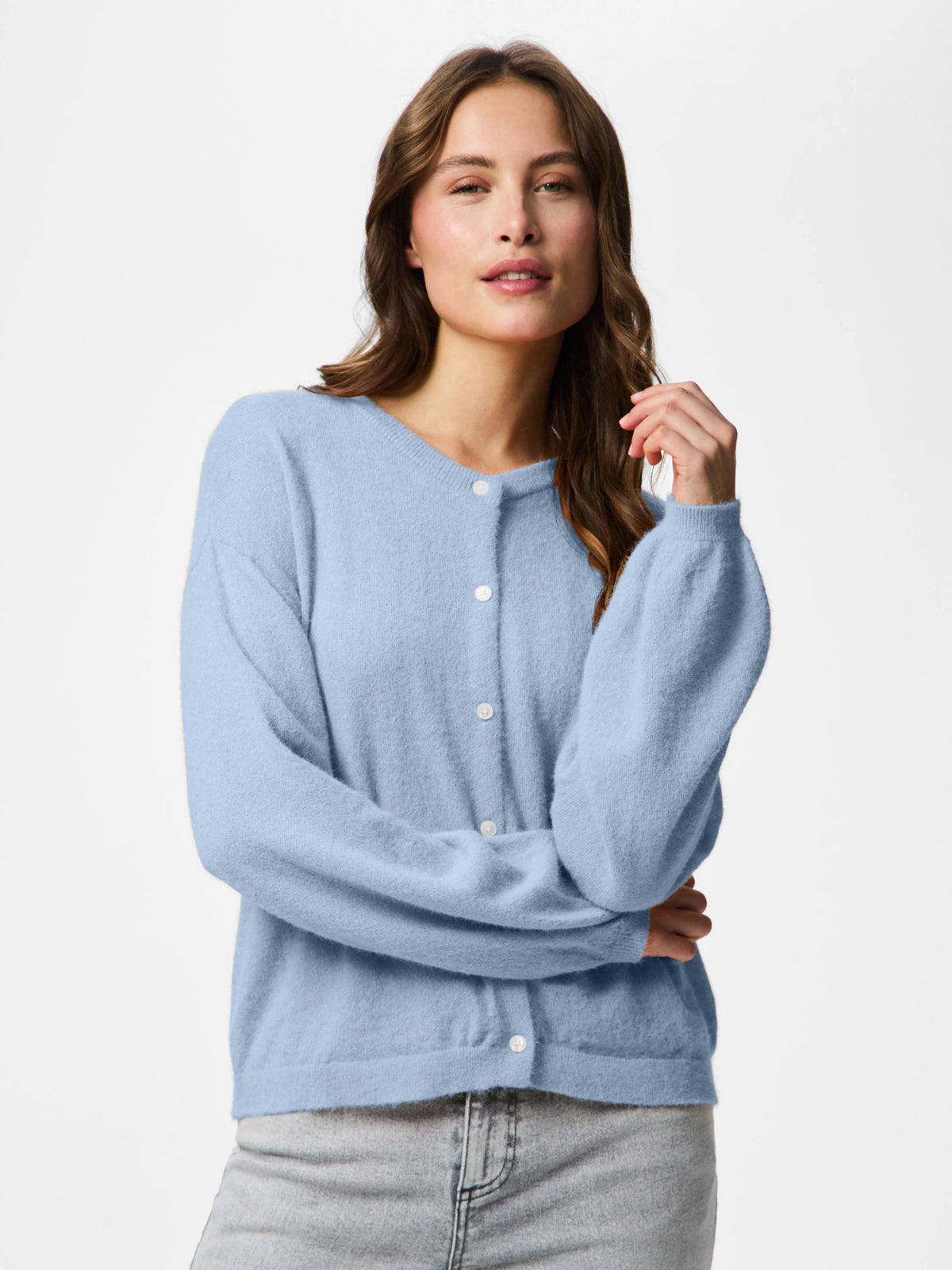 Cashmere Blue MELANGE Striktrøje fra PIECES - 17162283