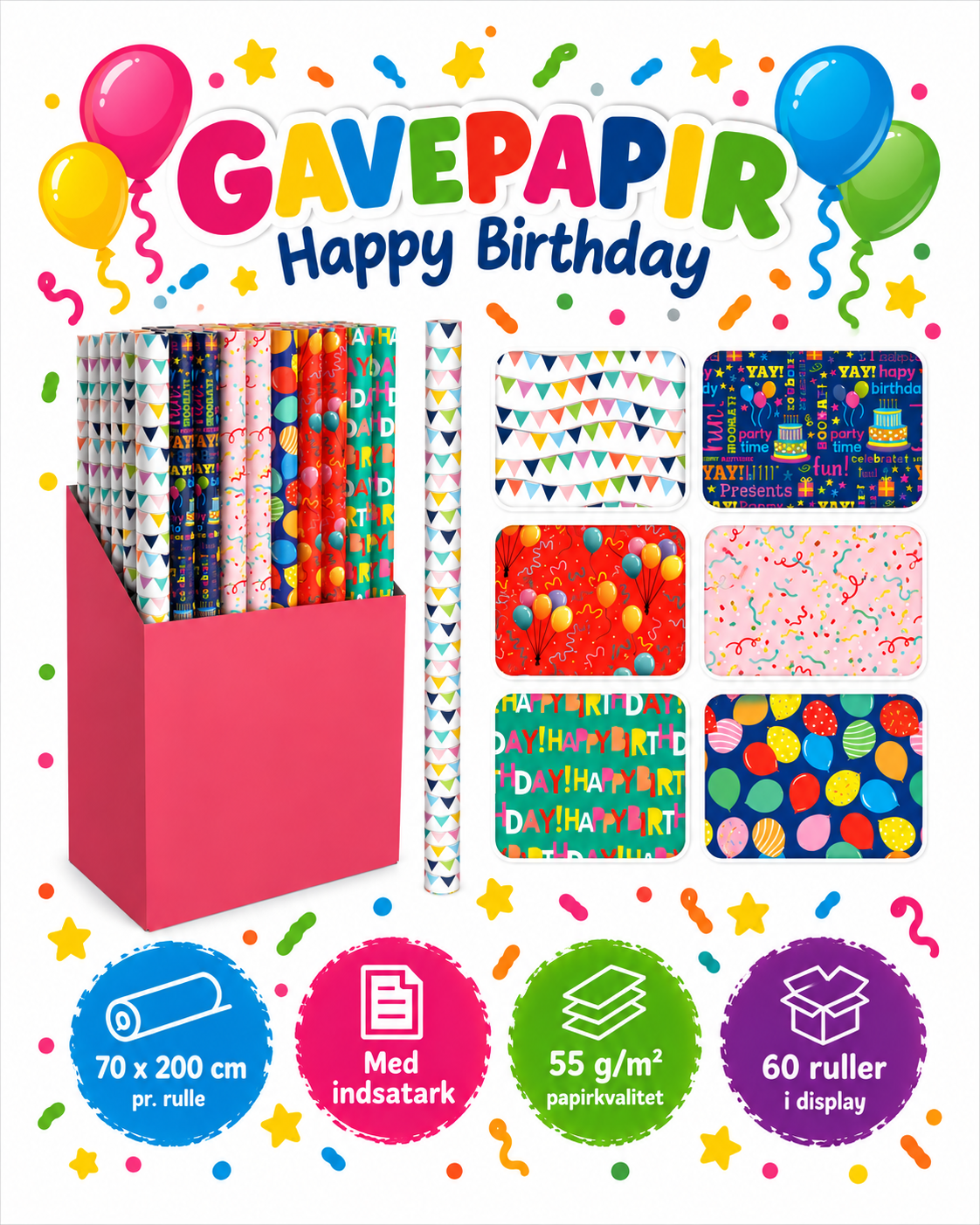 Gavepapir – Happy Birthday 🎈