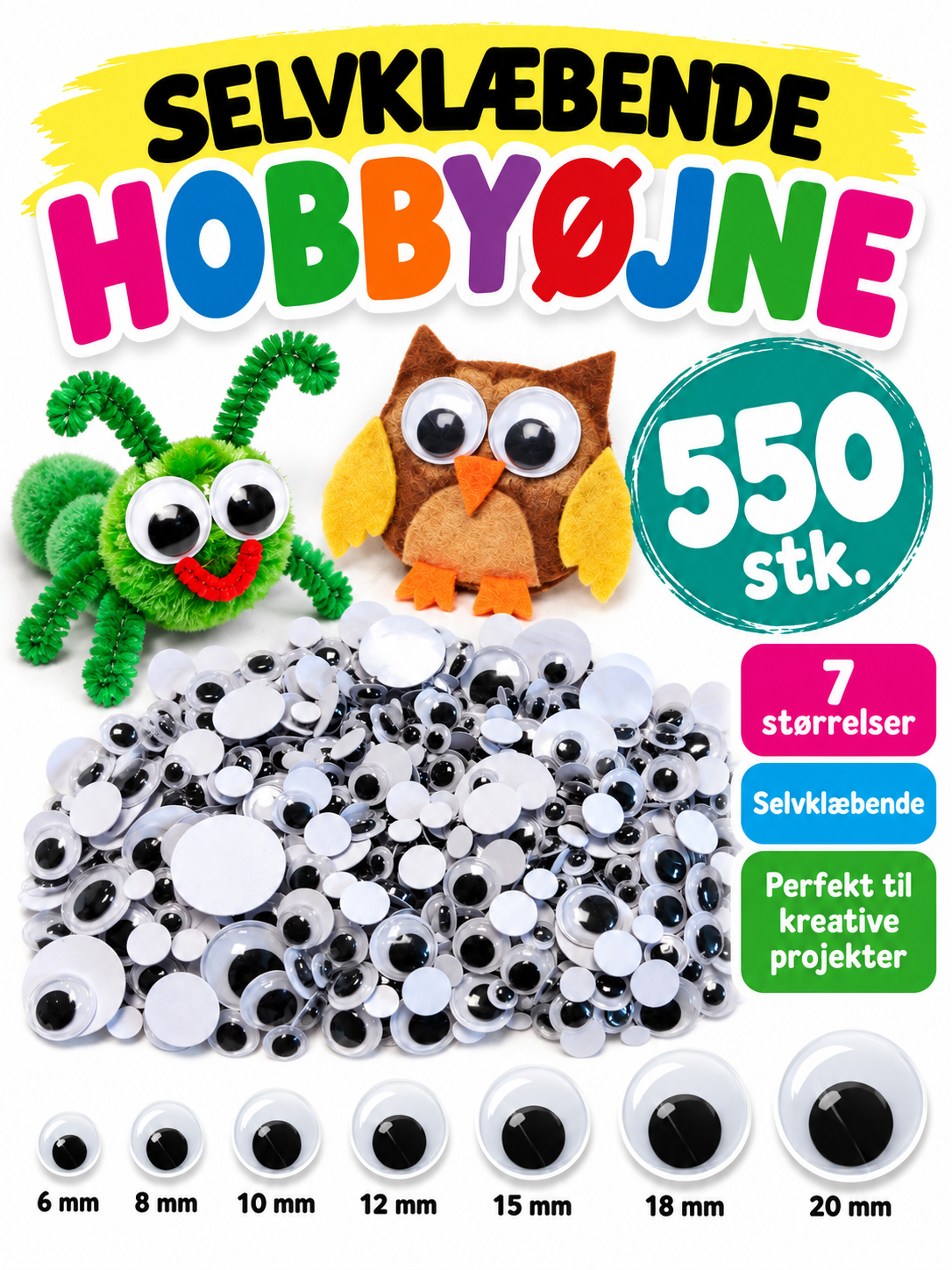 Selvklæbende hobbyøjne – 550 stk.