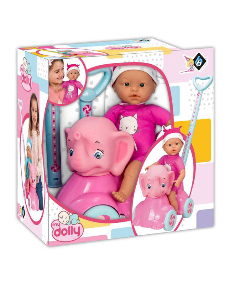 Baby walker elephant with soft doll & hat