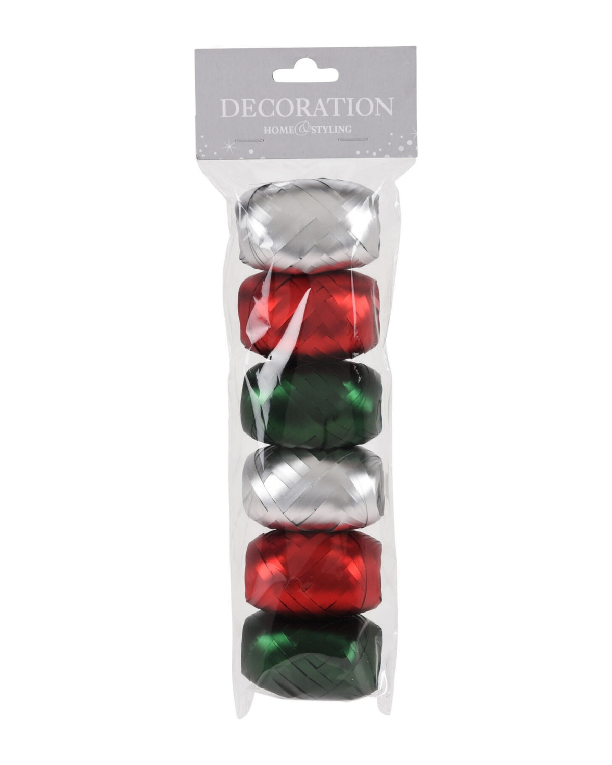 Gift ribbon 6 rolls - green-silver-red