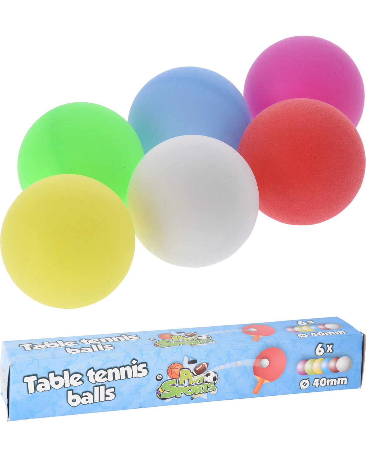 Bordtennisbolde 6 stk farvede