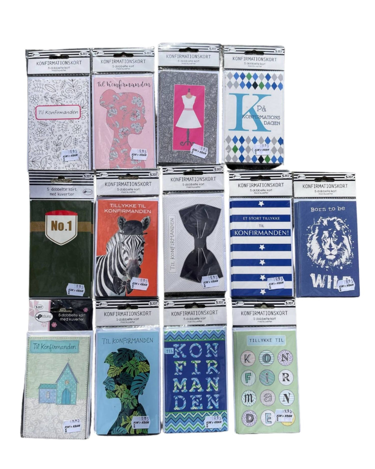 konfirmations dobbelte Kort med kuverter 5 stk. pr pakke - 19,95kr