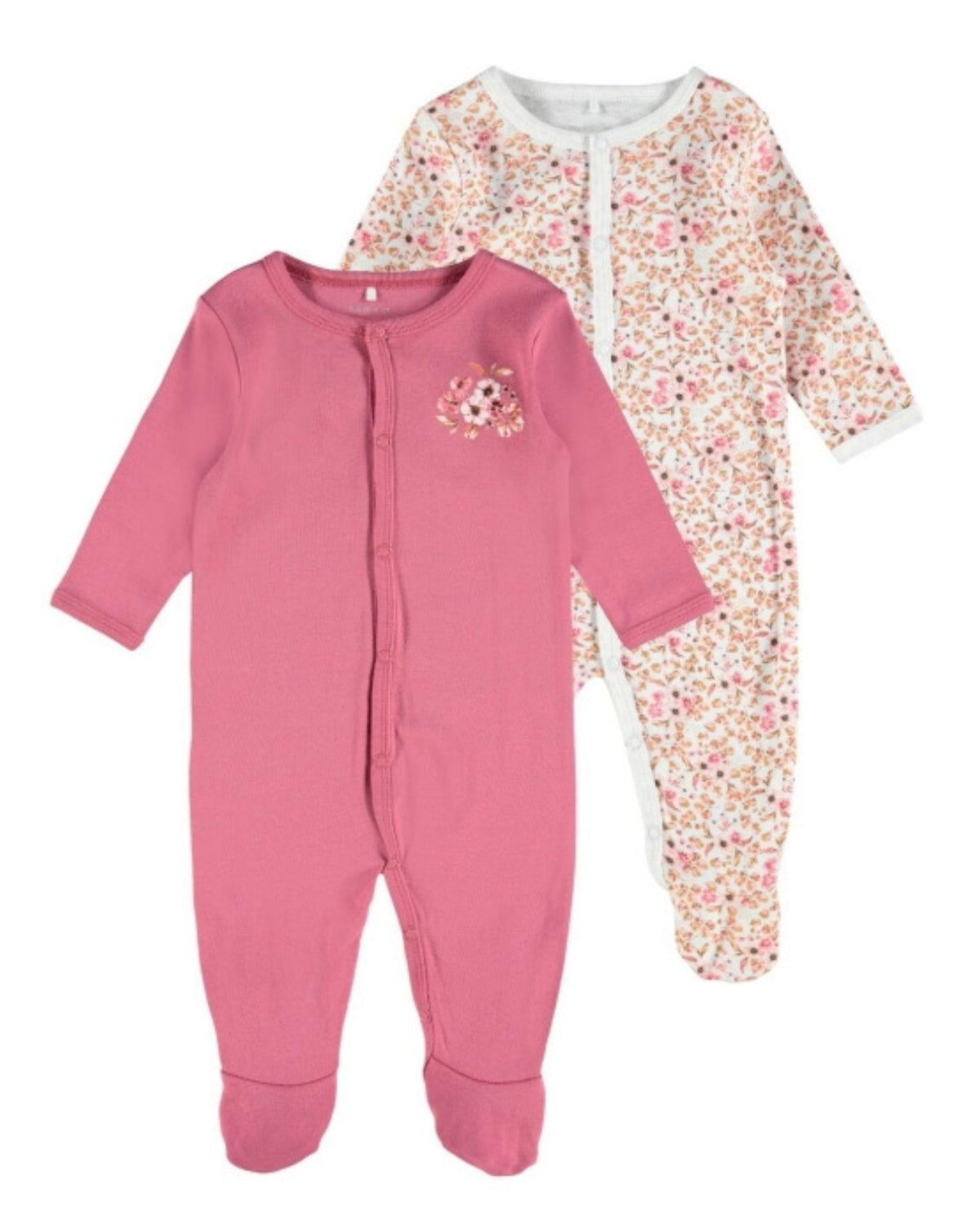 Rose wine/hvid Name it 2-pack jumpsuit med blomster (med fødder, med knapper) - 13198635