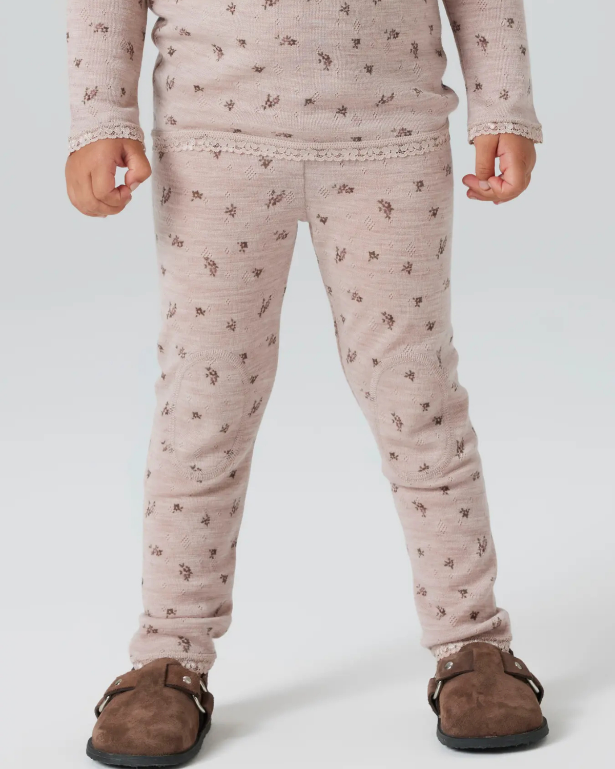 Lyserød - Shadow Gray - Name it - Uld leggings - Blomster - 13228434