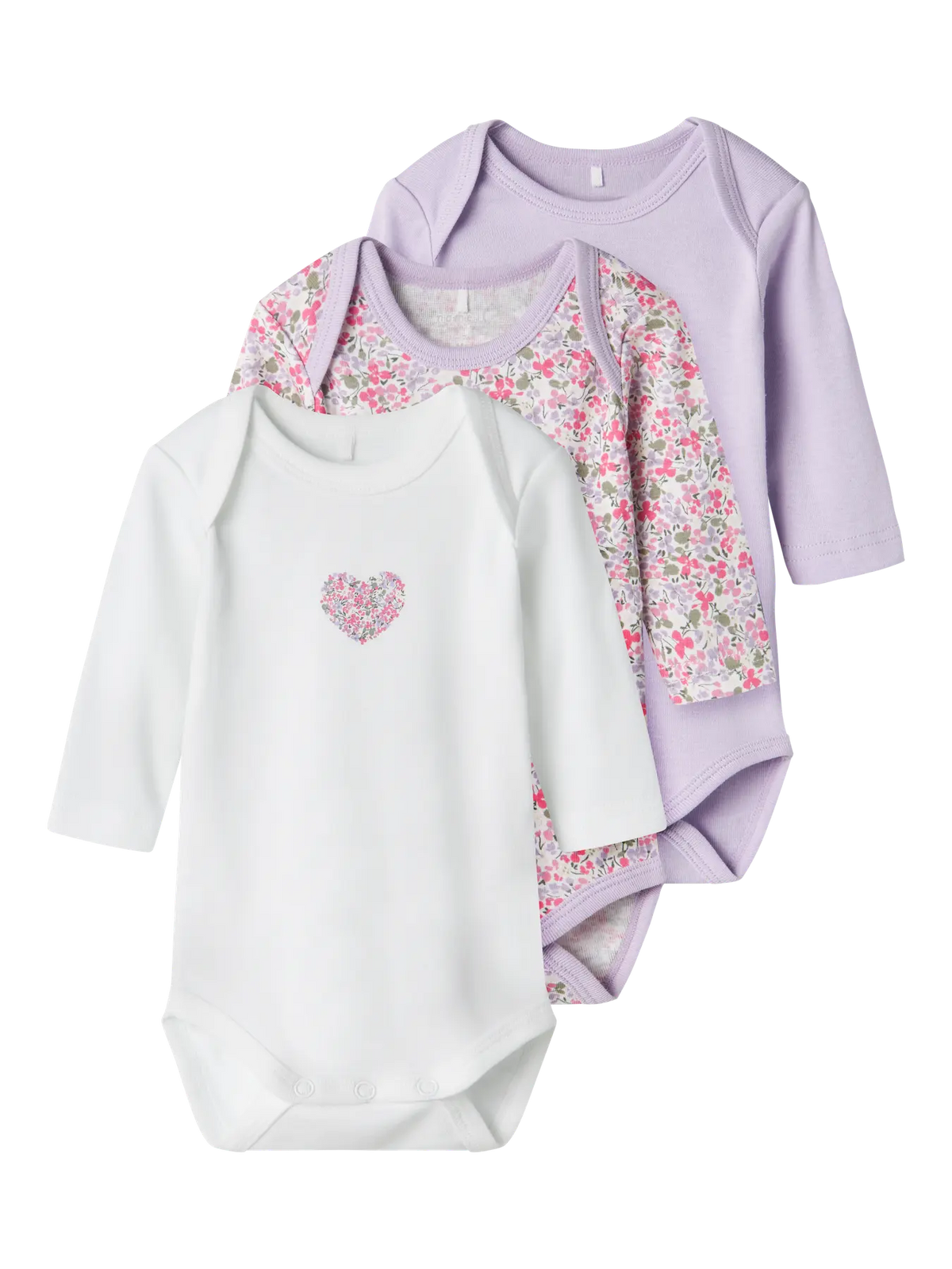 Lilla - Pastel Lillac - Name it - 3pack body - Blomster - 13232735
