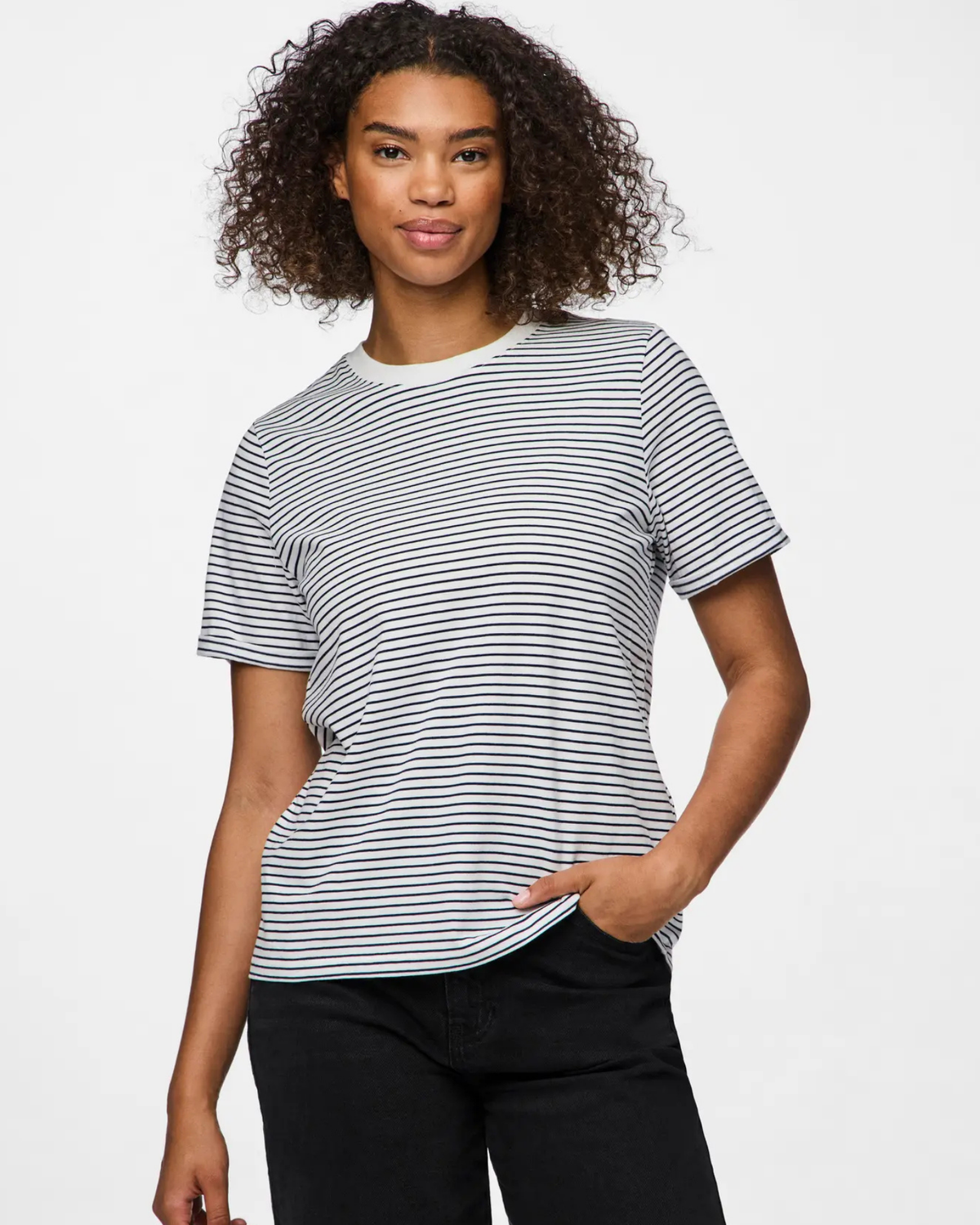 Hvid - Bright White - Pieces - T-shirt - med striber - 17093747