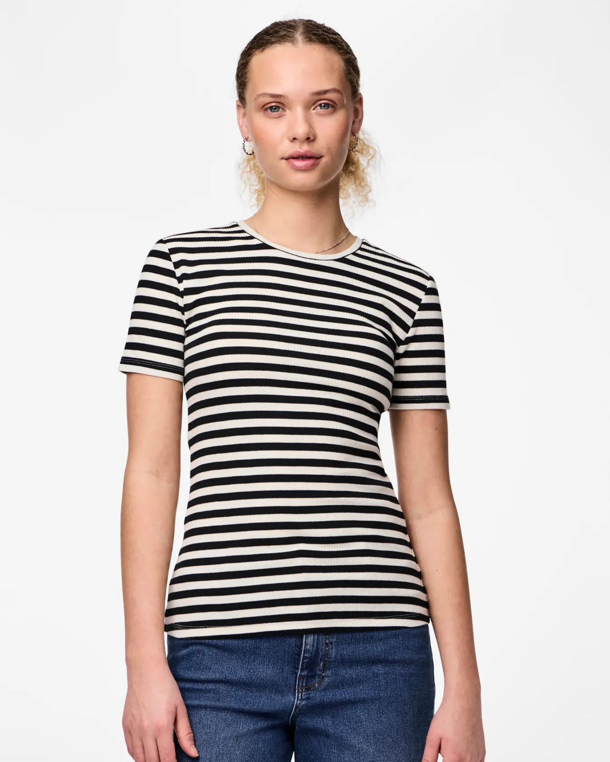Sort/hvid - cloud dancer/black - Pieces - stribe Bluse - 17133839