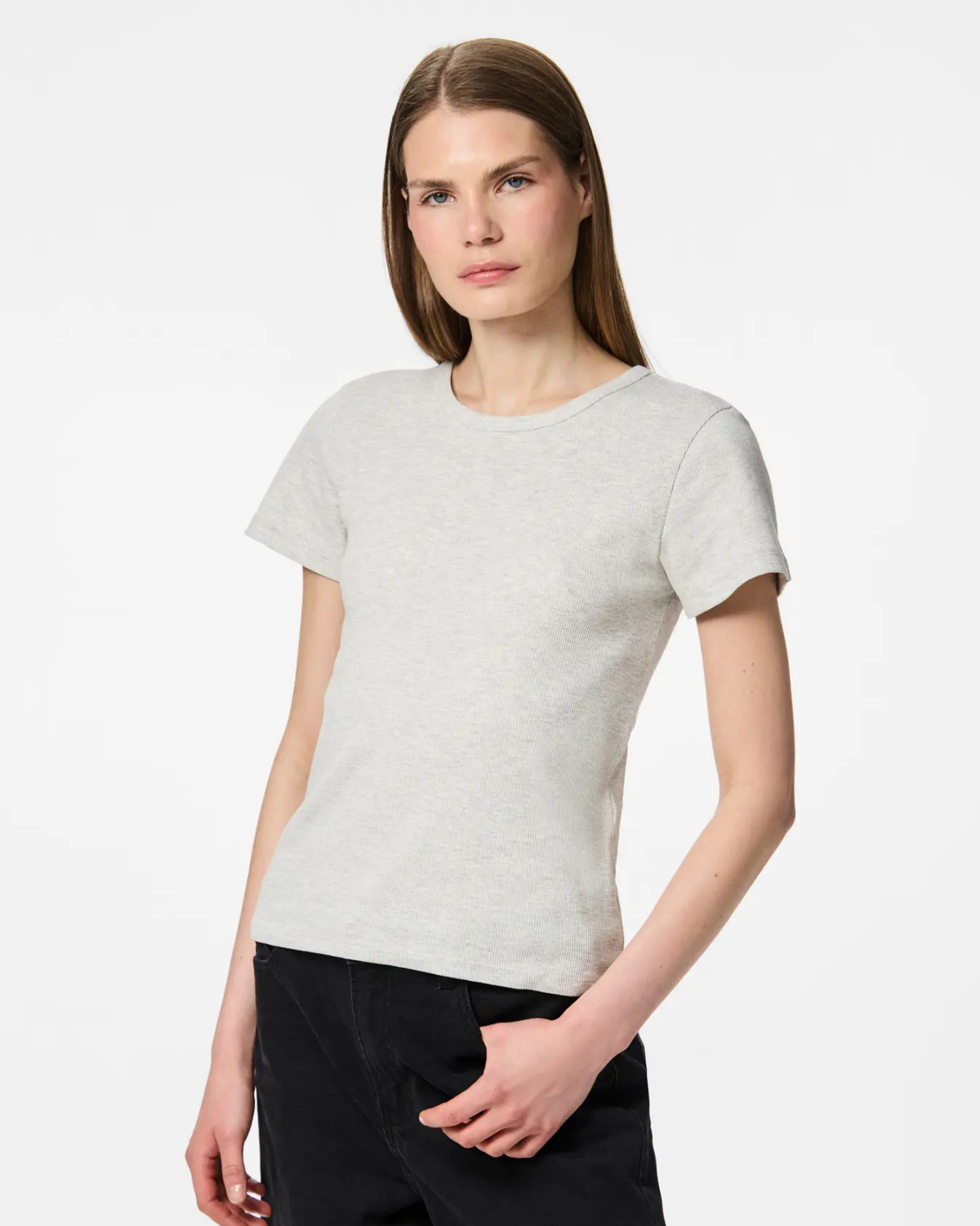 Grå - Light Grey Melange - Pieces - T-shirt - 17154483