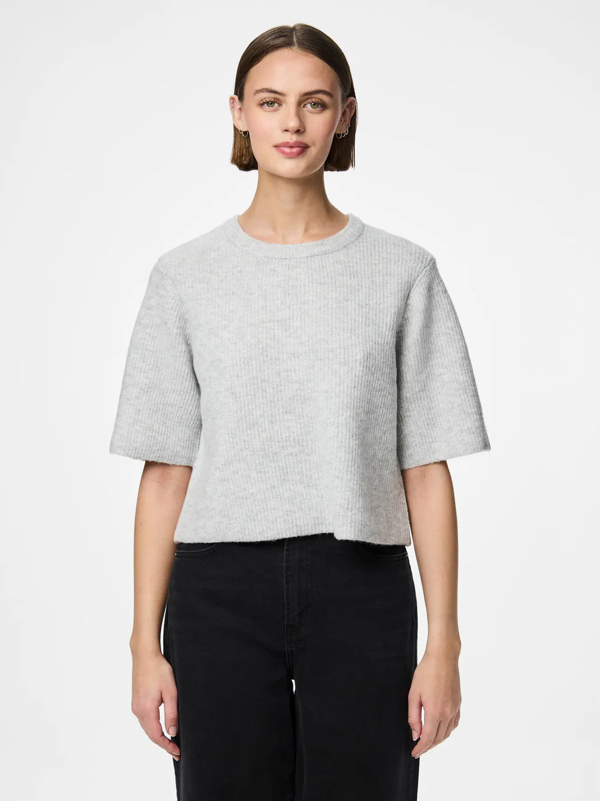 Light Grey Melange Striktrøje fra PIECES - 17158204