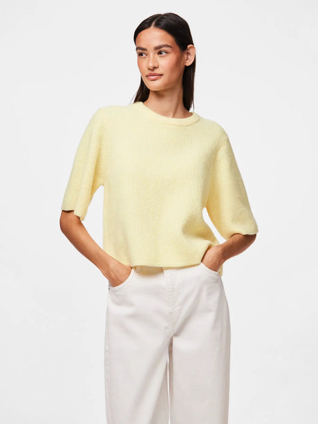 Pale Banana MELANGE Striktrøje fra PIECES - 17158204