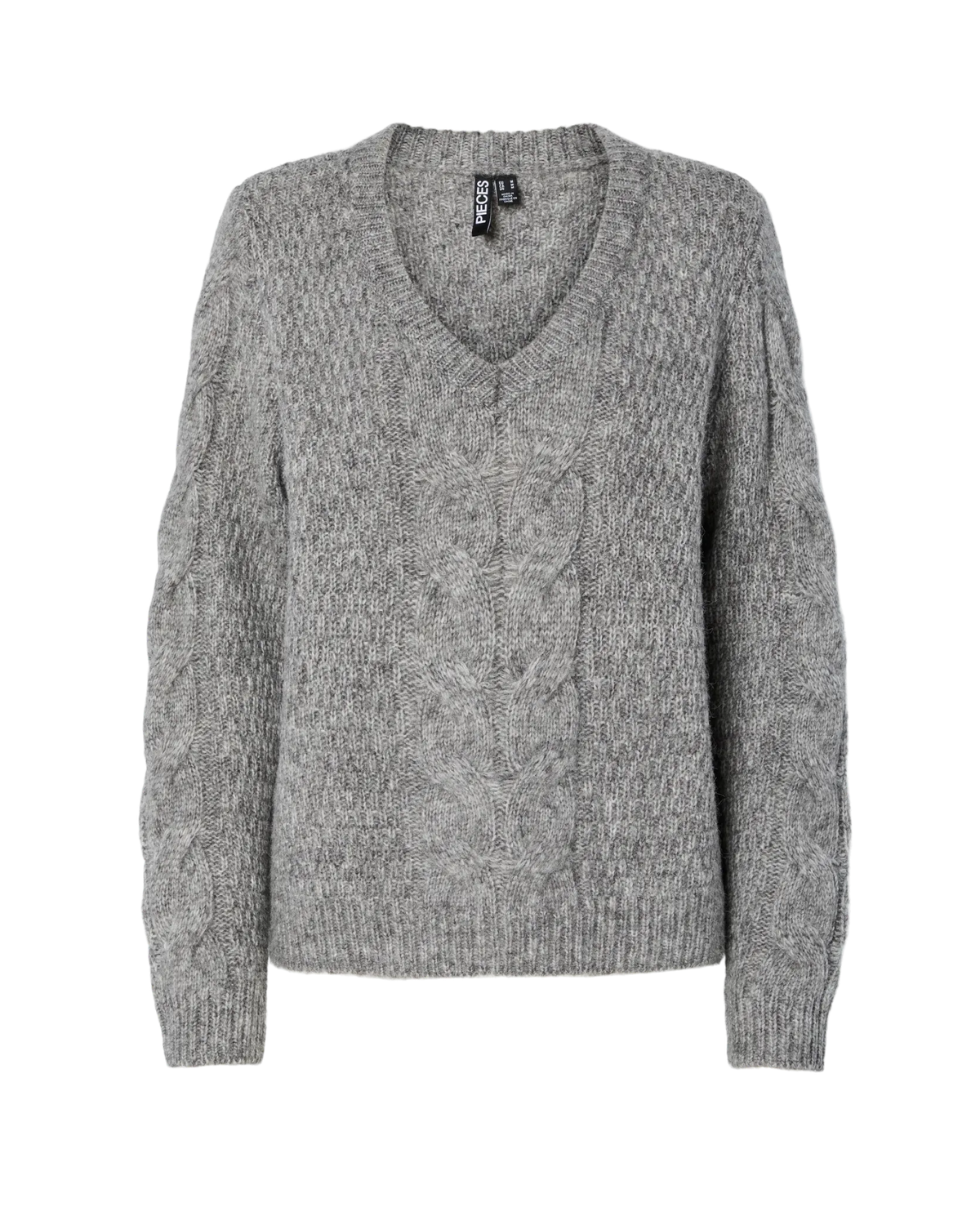 PIECES Medium Grey Melange Striktrøje - 17158927
