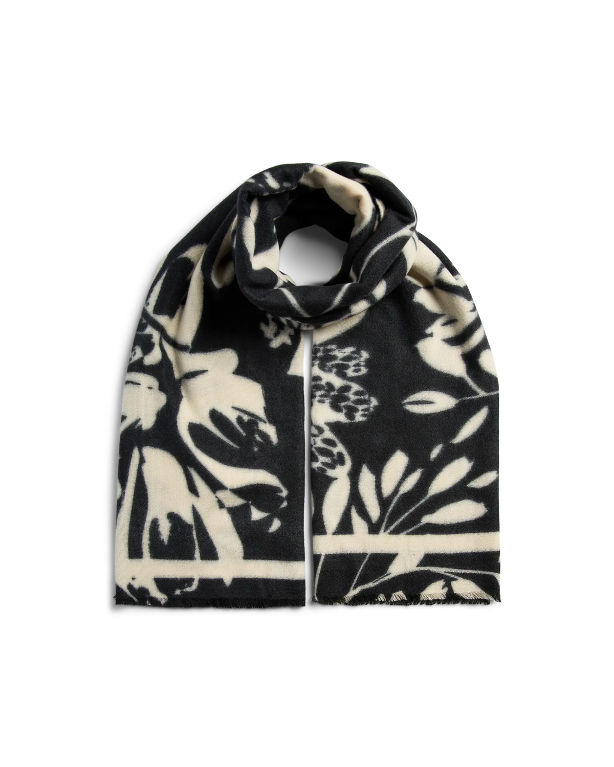 Cremehvid/Sort - Black/Flowers - Pieces - Halstørklæde - 17159954