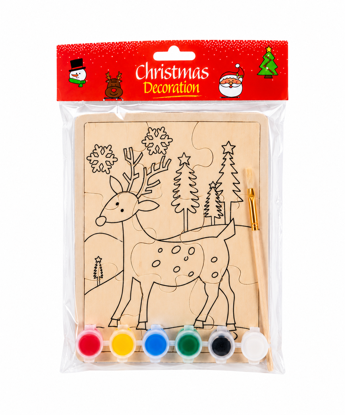 Julepuslespil i træ med maling – 3 assorterede motiver