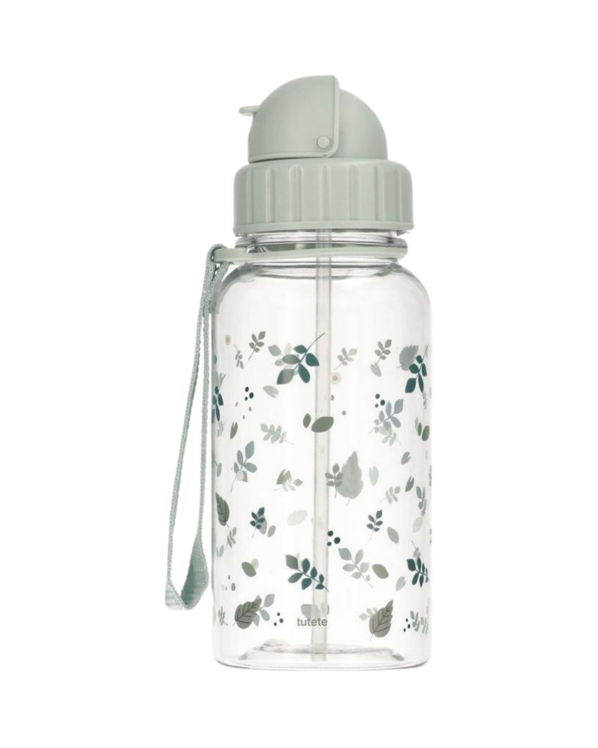 Leaf drinking bottle with straw, Sage Green