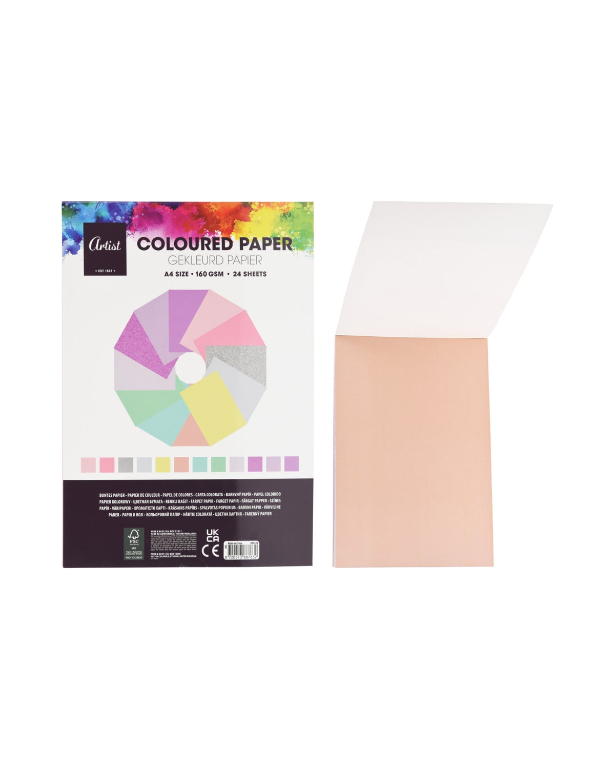 Farvet Papir – Blok med 24 ark (A4, 60 gsm)
