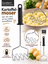 Kartoffelmoser i krom med sort håndtag – 32 cm
