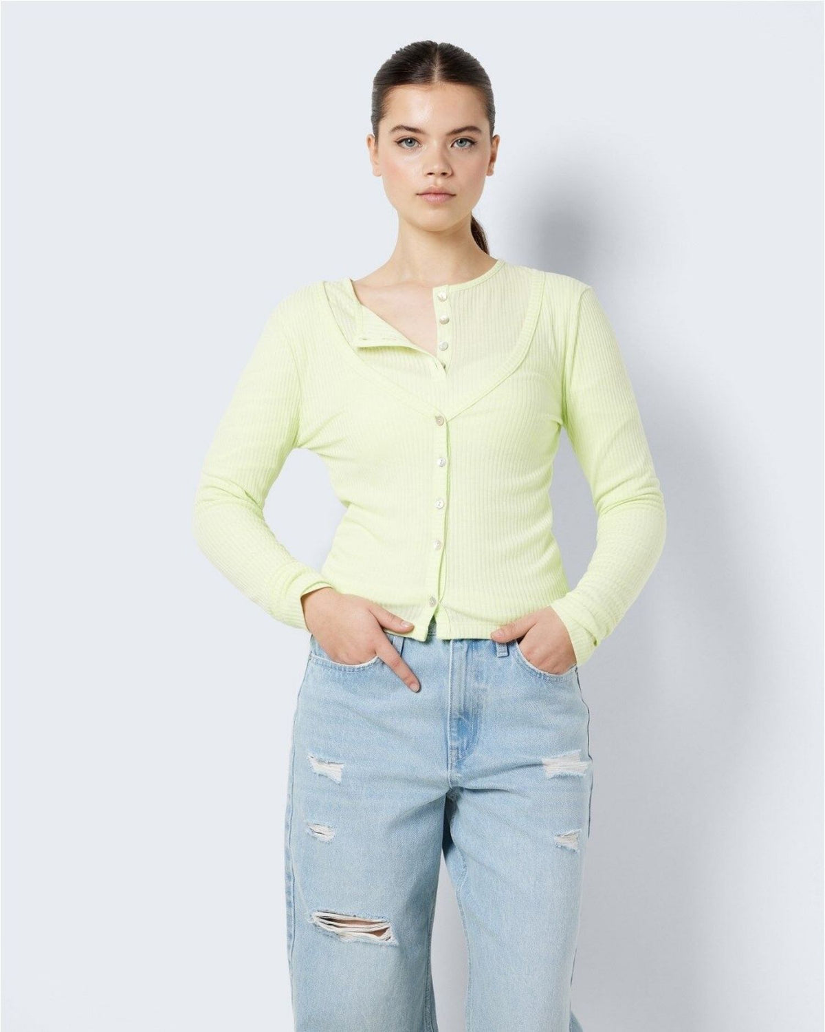 Lime - bow tie - Noisy May - rib blouse - 27029946
