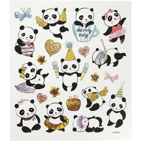 Klistermærker pandaer, 15x16,5cm - 1 ark
