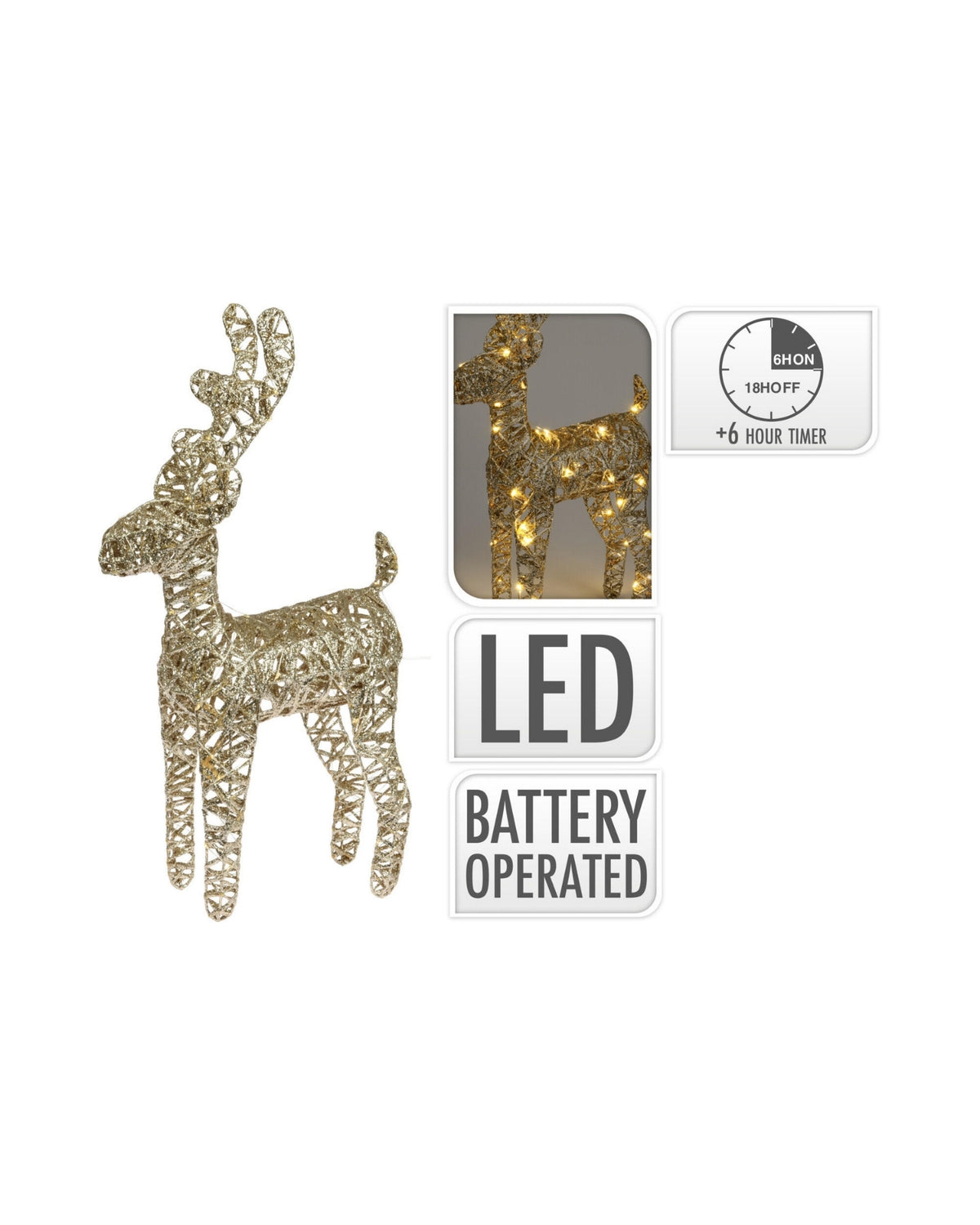 Rensdyr i guld 37cm med 40 LED lys