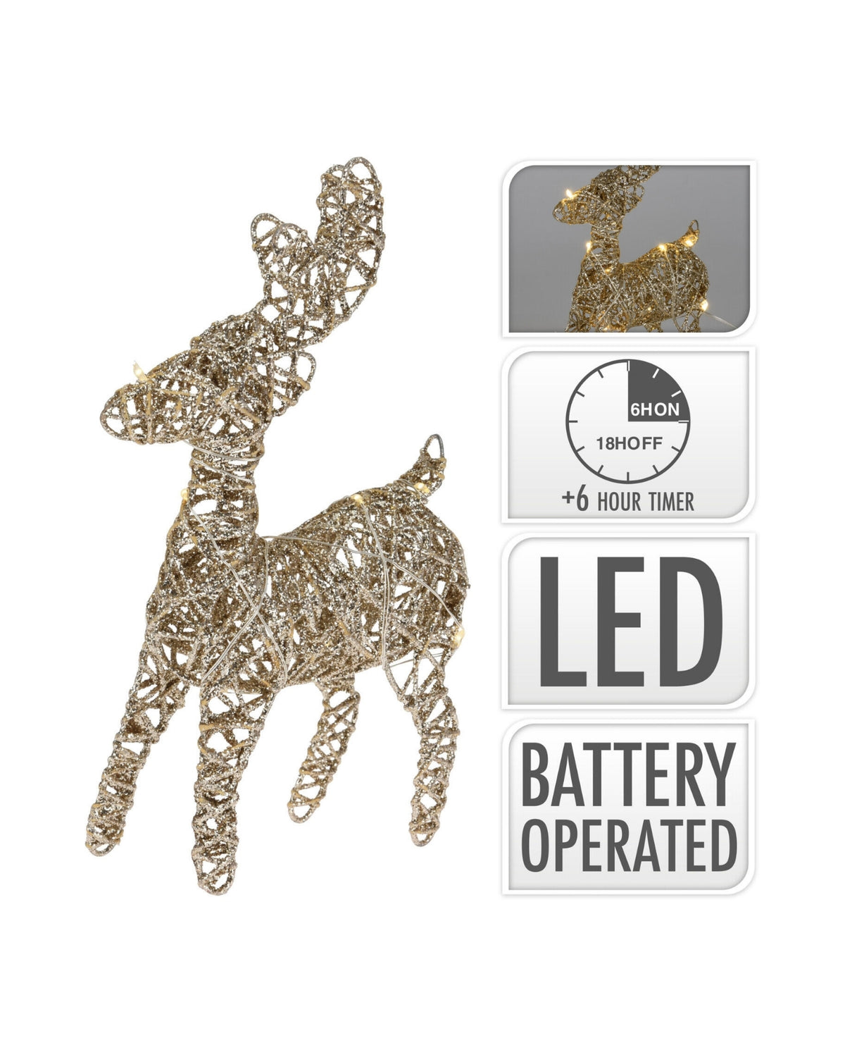 Rensdyr i guld 21cm med 10 LED lys
