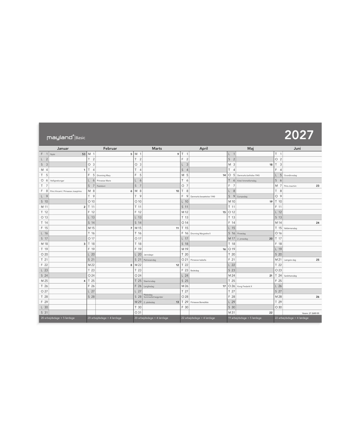 Basis Kontorkalender A4 2027